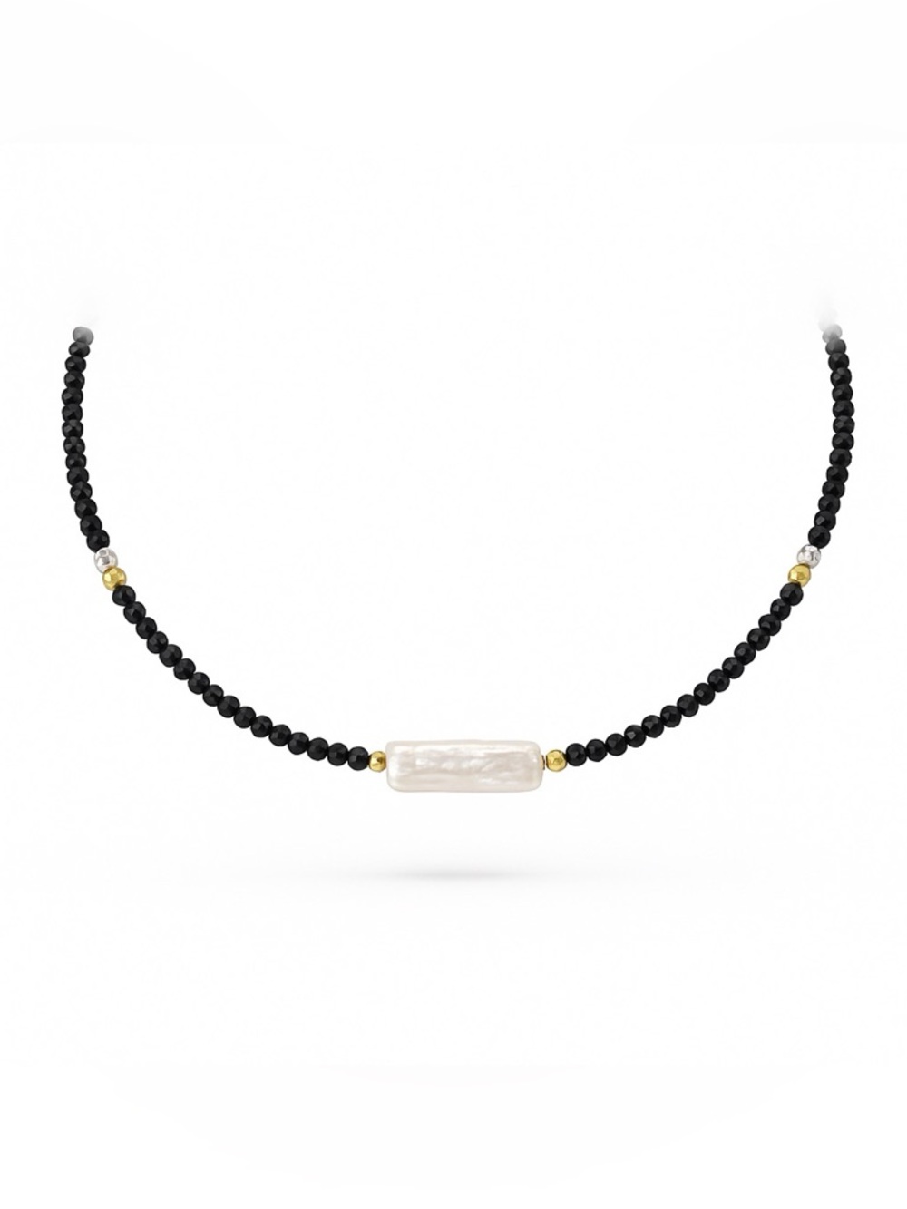 Gold Freshwater Pearl & Black Spinel Necklace (#100)